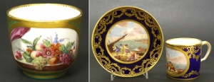Sevres gilded porcelain, cup 1770 AD, and coffee can and saucer 1780 AD - courtesy R&G McPherson Antiques